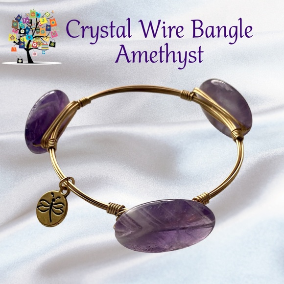 Dragonfly Spirit Designs Jewelry - Crystal Wire Bangle Amethyst Oval Stones